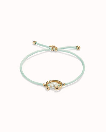 Bracelet en fil vert-bleu avec perle de coquillage plaquée or 18 carats